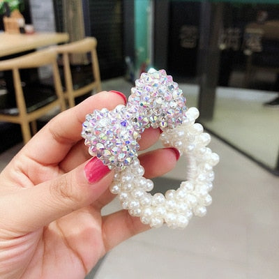 sengpan Women  Scrunchies Hair Ties Elastic Rubber Bands Adult Pearl Bow Knot Bear Animal Fashion Girl Korean Accessories Lady Wholesale