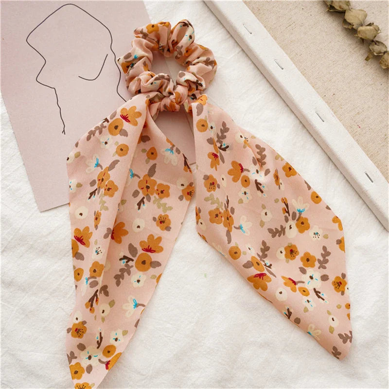 sengpan New Fashion Print Bow Scrunchies Hair Ribbon For Women Elastic Hair Band Girls Horsetail Hair Ties Hair Accessories