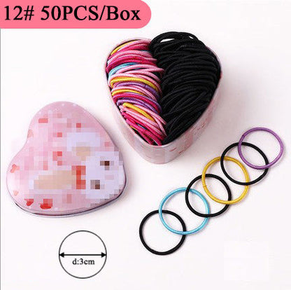 sengpan gifts for girls 50PCS/Box Mix 3CM Children's rubber band does not hurt hair girl hair ring female black baby Hairbead Hair tie girl  Korean cute