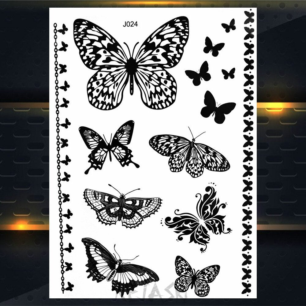 sengpan western jewelry for women Black Henna Lace Temporary Tattoos Sticker For WOmen Butterfly Moth Mehndi Flower Fake Tatoo Sticker Feather Flora Tatoo