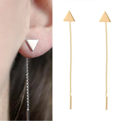 Lianfudai New Fashion Simple Triangle Earrings Tassel Chain Long Earrings For Women Ear Line Boucle D'oreille Femme Valentine's Day Gift