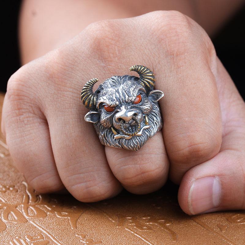 sengpan father's day gifts Classic Mens Personality Domineering Bull Head Ring Fashion Trend Bull Magic Ring Opening Adjustable Size Goth Punk Jewelry Gift