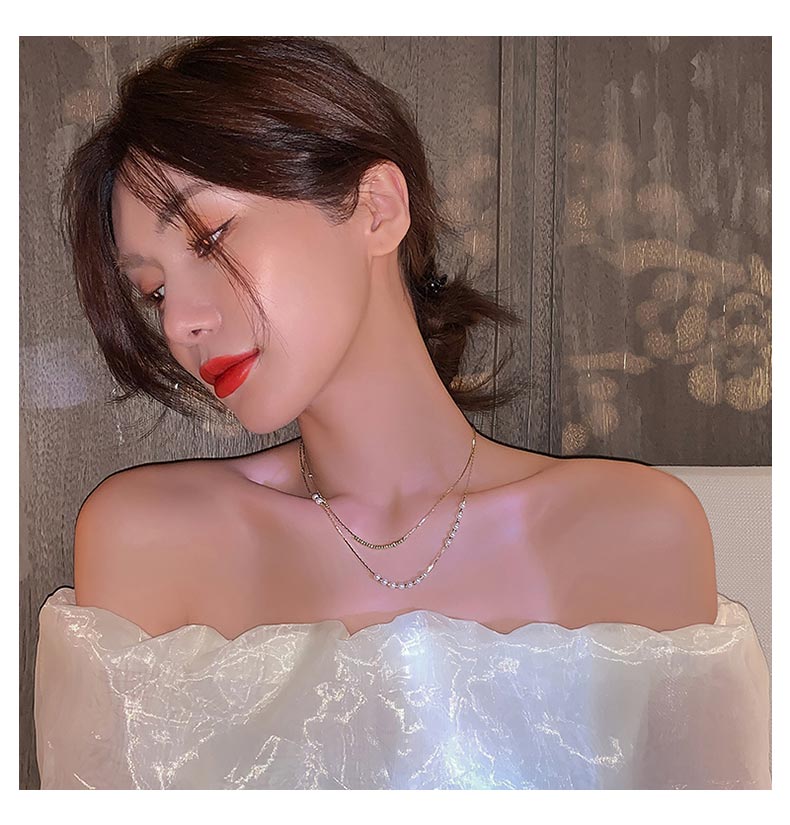 sengpan gifts for women Imitation pearl necklace female new super fairy double layered clavicle chain light luxury