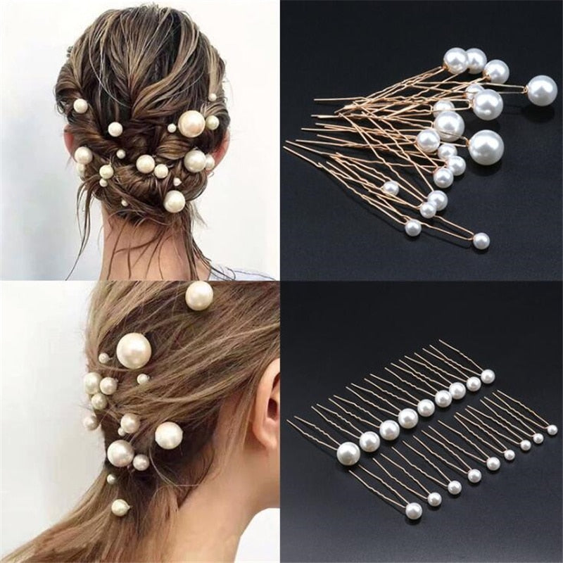 sengpan bridal jewelry set for wedding Fashion U-shaped Pin Metal Barrette Clip Hairpins Simulated Pearl Bridal Tiara Hair Accessories Wedding Hairstyle Design Tools