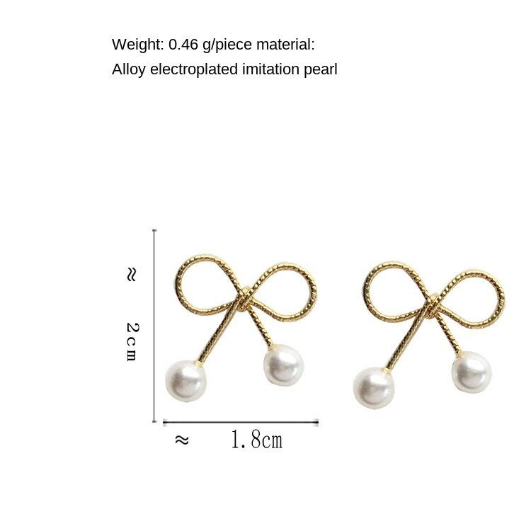 sengpan Sweet Simple Small Alloy Bow Clip on Earrings Earrings Ear Clip Lady Earrings Mini Imitation Pearl Clip Earrings No Piercing