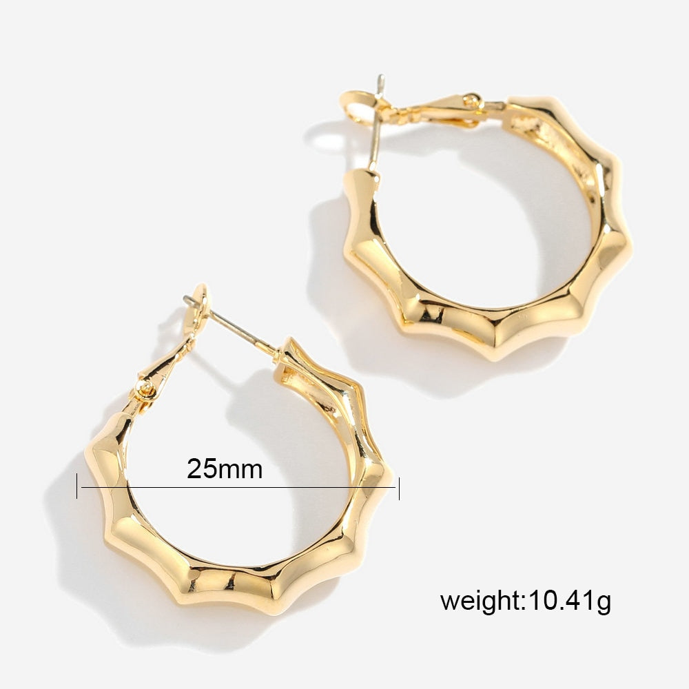 sengpan INS Gold Color Brass Hoop Huggies Earrings Small Large Circle Hoops CC Shape Statement Earrings Women Girls Unique Metal Jewelry