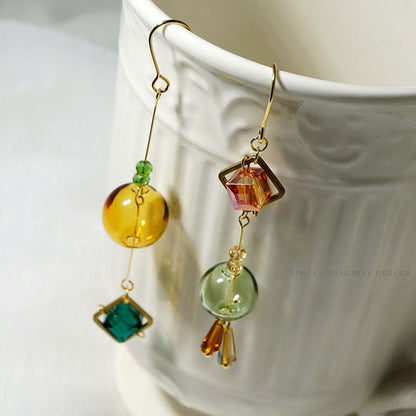 sengpan Original Handmade Korean Long Drop Earrings For Women Charming GEM Glass Ball Dangle Earrings Femme Brincos Jewelry