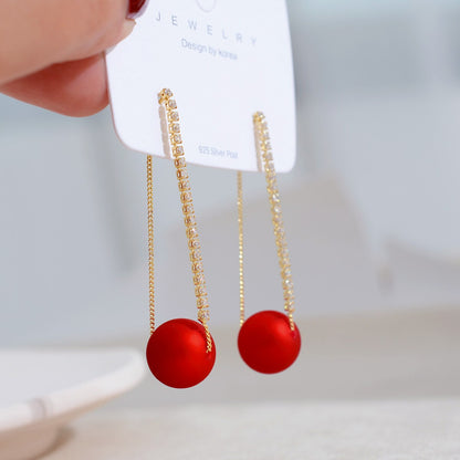 sengpan Christmas gifts ideas New Fashion Tassel Flower Long Dangle Drop Earrings Retro Red Big Petal Statement Earring for Women Bridal Wedding Party Jewelry