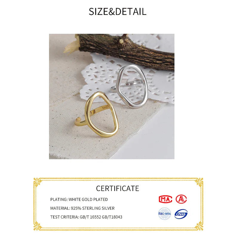 sengpan 925 Sterling Silver Rings For Women Hollow Out Gold Color Temperament Personality Fashion Female Trendy Resizable Opening Rings