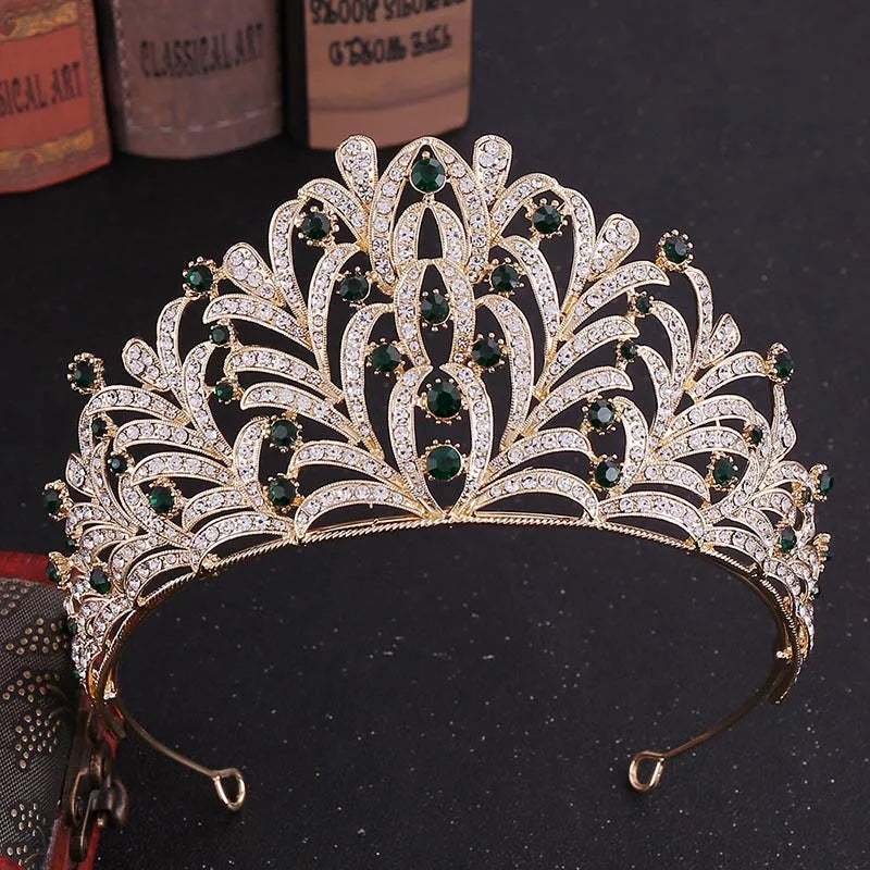 sengpan Baroque luxury Bride Crystal Queen Princess Big Crowns Rhinestone Leaf Tiaras Bridal Headband Wedding Hair Accessories Tiaras