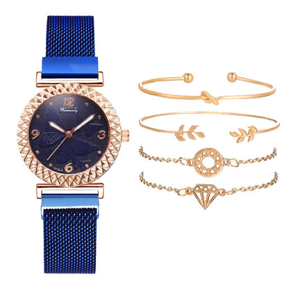 sengpan christmas wishlist valentines day gifts hot sale new Fashion 5pcs Set Bracelet Watch For Women Magnetic Buckle Butterfly Pattern Elegant Pink Ladies Wrist Watch Set Relogio Feminino