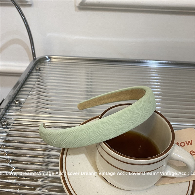 sengpan New Korean Autumn Winter Green Sponge Hairband Retro Soft Elasticity Folds Wide Headband for Women Girls Jewelry