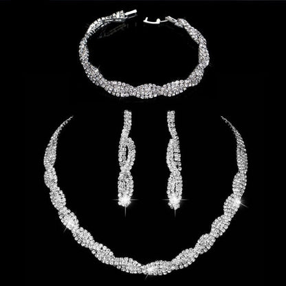 sengpan Silver Color Rhinestone Crystal Bridal Jewelry Sets for Women Necklace Earrings Bracelet Set Wedding Jewelry Accessories