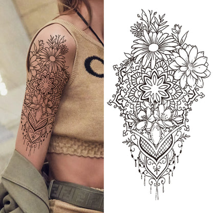 sengpan Death Skull Flower Temporary Tattoo For Women Girls Snake Bird Peony Tattoo Sticker Black Fake Blossom Sexy Tatoo Transfer Adult