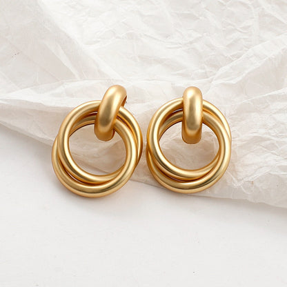 sengpan New Matte Gold Color Earrings for Women Multiple Trendy Round Geometric Twist Drop Earring Fashion Statement Jewelry