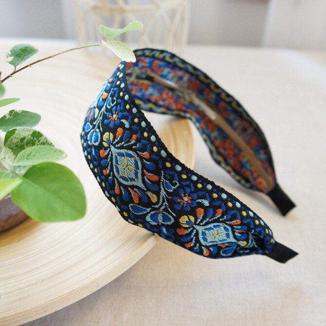 sengpan Bohemian Embroider Flowers Headband For Women Girls Hair Accessories Hairband Ethnic Wide Korean Bows Wholesale