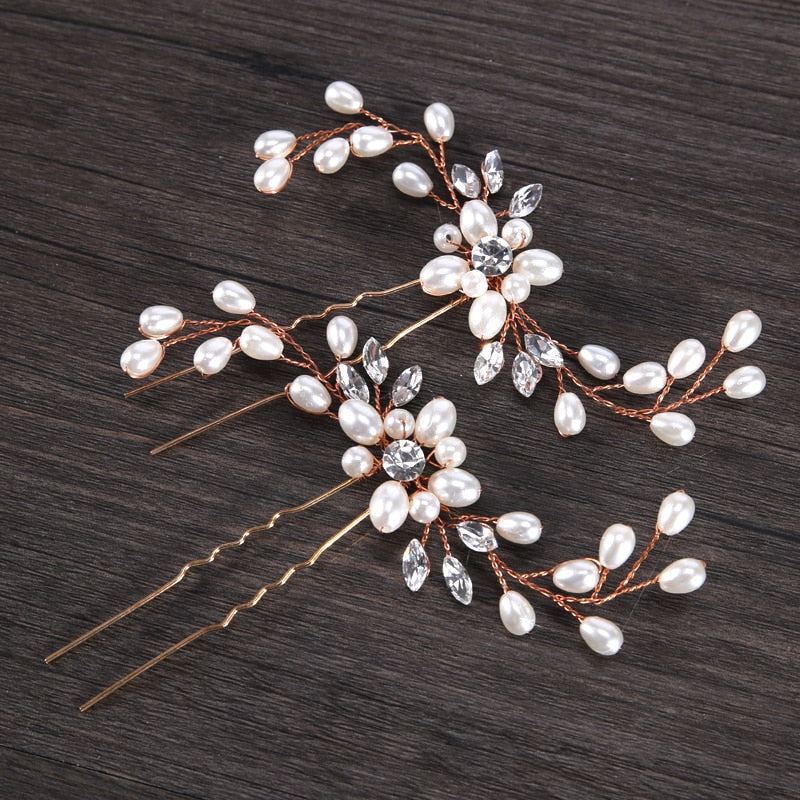 Lkblock AiliBride 2 pcs Wedding Pearl Hair pins Hair Accessories Women Bridal Headpiece Handmade Hair Jewelry