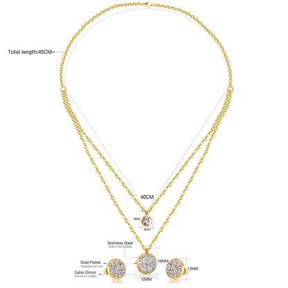 Lianfudai 2024 New Round Zircon Muddy Double Layer Chain Necklace Earrings Set Gold Silver Color Pendant Jewelry Set For Women Wholesale