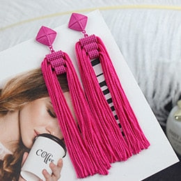 sengpan Long Tassel Earrings Fashion Jewelry Bohemia Statement Summer Dangle Aesthetic Earrings for Women Accessories Korean Style