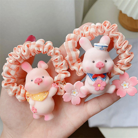 sengpan Scrunchies for Women Girl Cute Cartoon Pink Pig Hair Tie Elastic Band Rubber Rope Accessories Wholesale