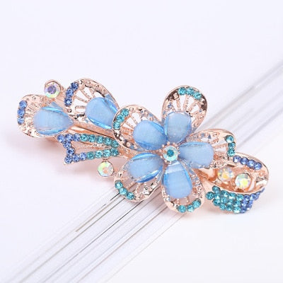 sengpan Barrette For Women Girl Rhinestone Crystal Big Hair Clip Hairpin Rose Peacock Flower Floral Head Accessories Wholesale