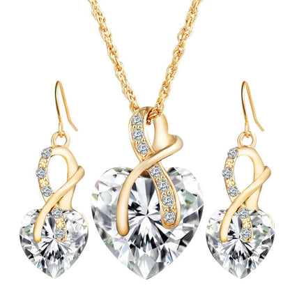 sengpan 18K Gold Romantic Heart of The Ocean Jewelry for Women CZ Crystal Necklace Earrings Set Bridal Wedding Accessories