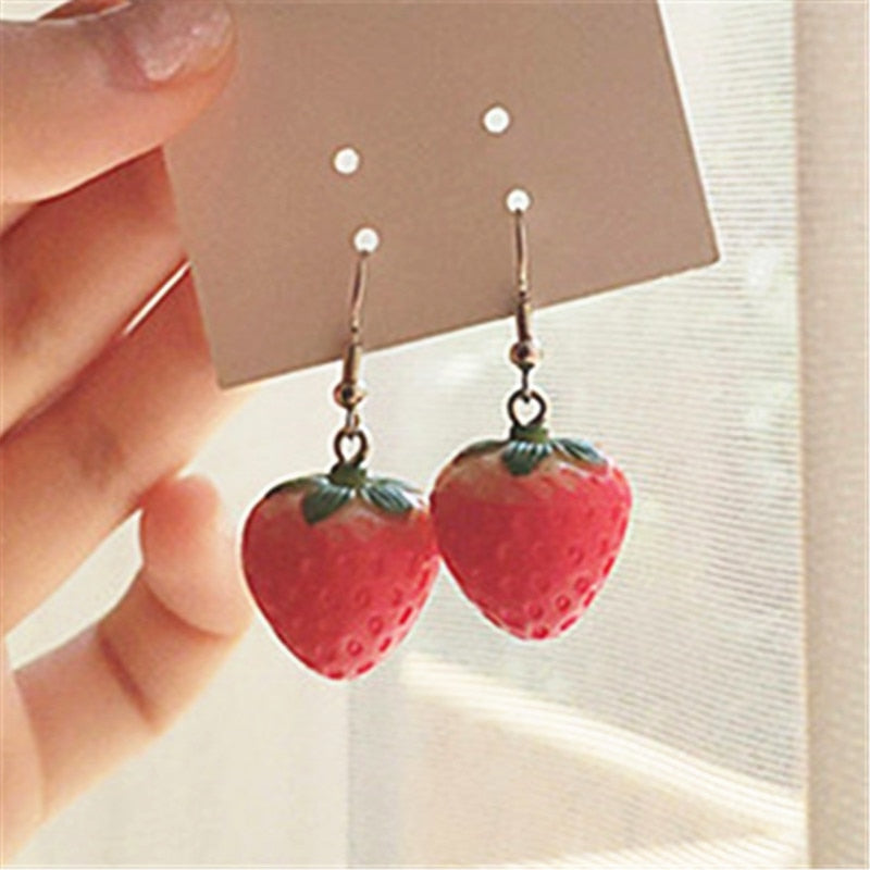 sengpan Stereo Simulation Red Strawberry Dangle Earring New Fruit Strawberry Earring Female Lovely Sweet Girl for Women Jewelry Gifts