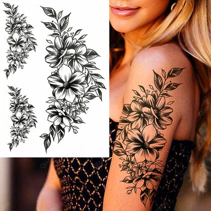 sengpan Black Flower Rose Waterproof Temporary Bird Snake Sexy Body Arm Leg Gem Henna Tattoo Fashion Big Fake Sleeve Sticker