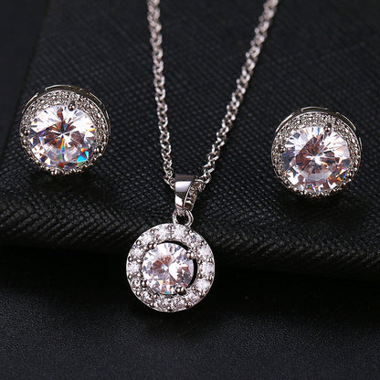 sengpan bridal jewelry set for wedding Fashion Luxury Round Zircon Women Jewelry Sets with Silver Color Crystal Earrings and Necklace Weddings Set for Party