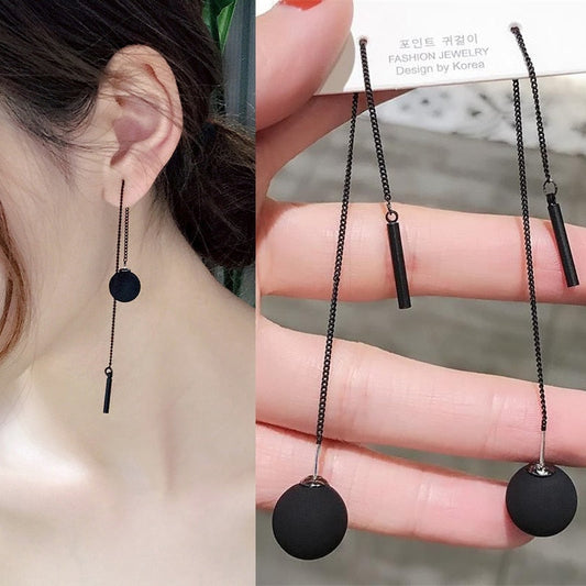 sengpan Christmas wishlist New Long Chain Earrings Black Round Ball Elegant Temperament Long Tassel Dangle Earrings Fashion Jewelry for Women Gifts