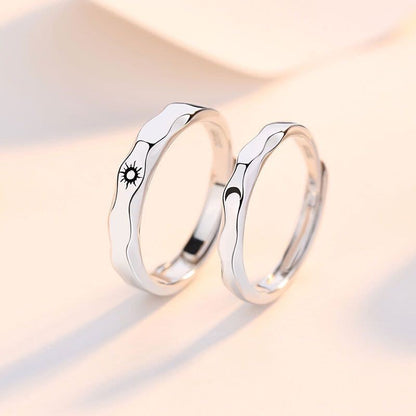 sengpan CHEISTMAS gifts for her 2 Pcs Sun Moon Lover Couple Rings Simple Opening Ring For Couple Men Women Wedding Engagement Promise Valentine's Day Jewelry