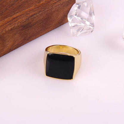 sengpan New Personality Vintage Trendy Marble Shell Simple Geometric Square Metal Ring For Women Girls Party Jewelry Gifts