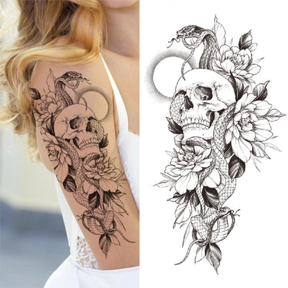 sengpan Lotus Flower Temporary Tattoo For Women Girls Snake Peony Lily Rose Chains Tattoos Sticker Black Blossom Fake Transferable Tatoo