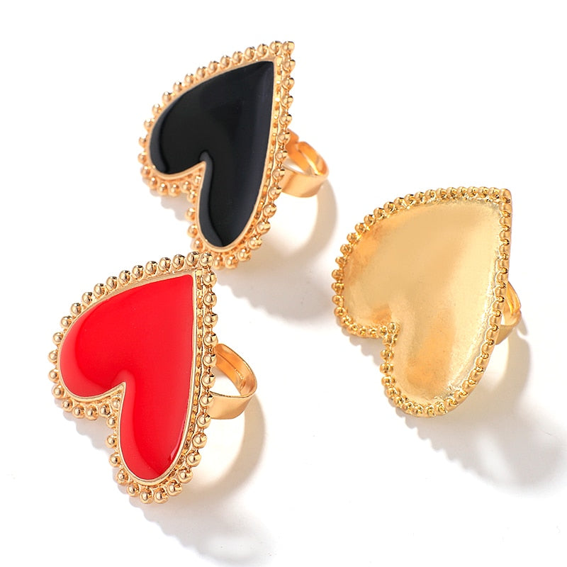 sengpan Bohemian Heart Gold Clor Rings For Women BOHO Love Heart Round Enamel Ring Female Finger Statement Fashion Jewelry