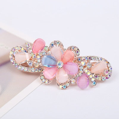 sengpan Barrette For Women Girl Rhinestone Crystal Big Hair Clip Hairpin Rose Peacock Flower Floral Head Accessories Wholesale