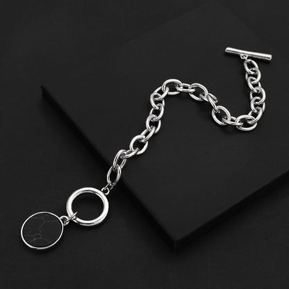 sengpan Punk Silver Color Black Stone Round Pendant Bracelet Retro Hip Hop Men Women Thick Chain Bracelet Female Couple Jewlery