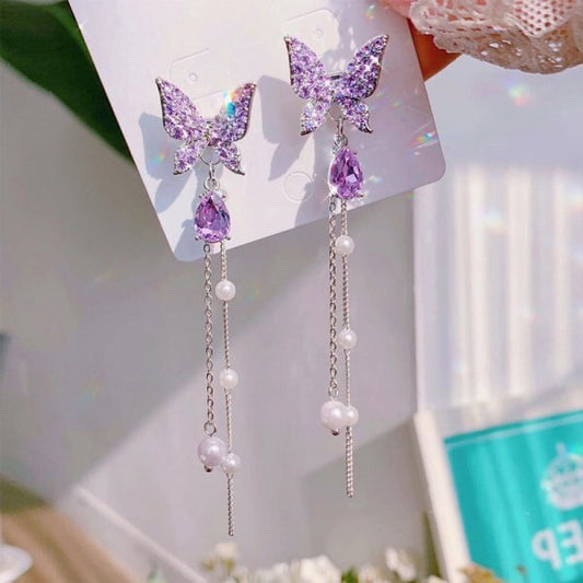 sengpan  gifts for her Trend Simulation Pearl Long Earrings Female Moon Star Flower Rhinestone Wedding Pendant Earrings Fashion Korean Jewelry