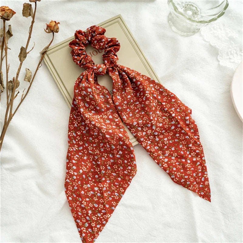 sengpan New Fashion Print Bow Scrunchies Hair Ribbon For Women Elastic Hair Band Girls Horsetail Hair Ties Hair Accessories