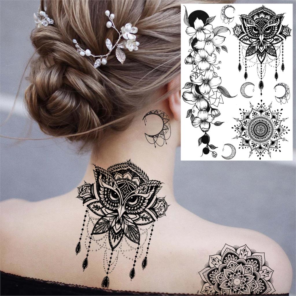 sengpan western jewelry for women Black Henna Lace Temporary Tattoos Sticker For WOmen Butterfly Moth Mehndi Flower Fake Tatoo Sticker Feather Flora Tatoo