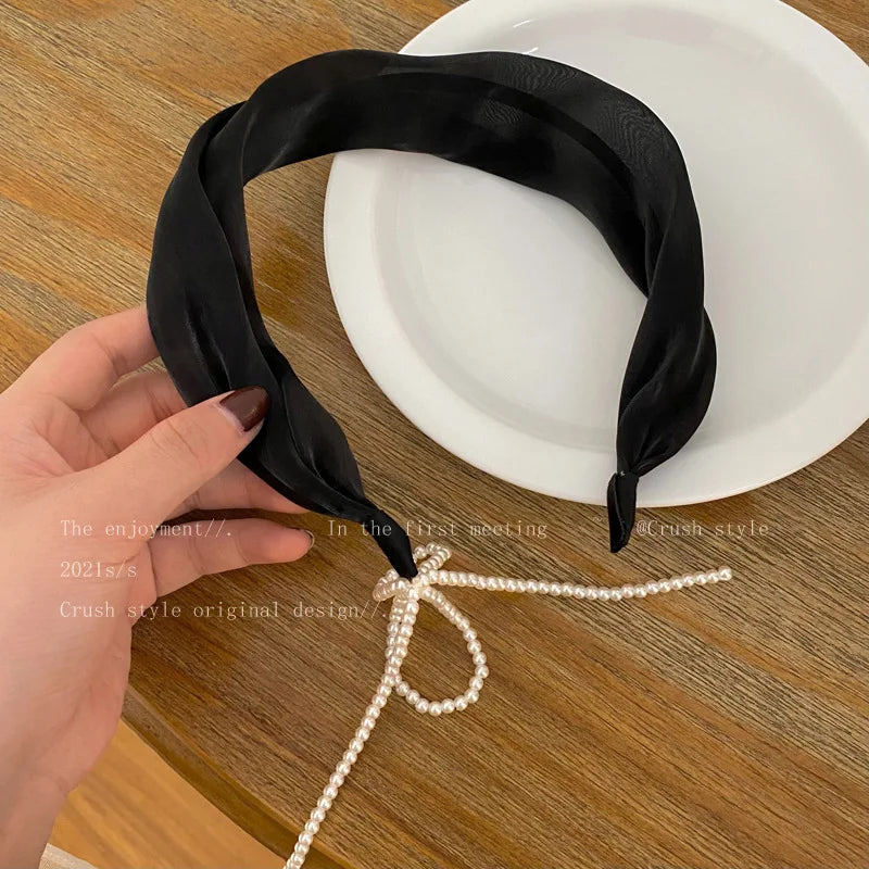 sengpan Woman Elegant Tassel Pearl Hairband Stain Headband Bezel Women Head Hoop Hair Accessories Turban Headwear Ornaments