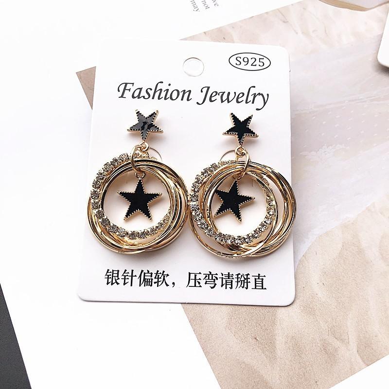 sengpan Christmas gifts ideas Silver Needle Korean Black Round Rhinestone Earrings New Personality Temperament Wild Simple Earrings Jewelry Brinco