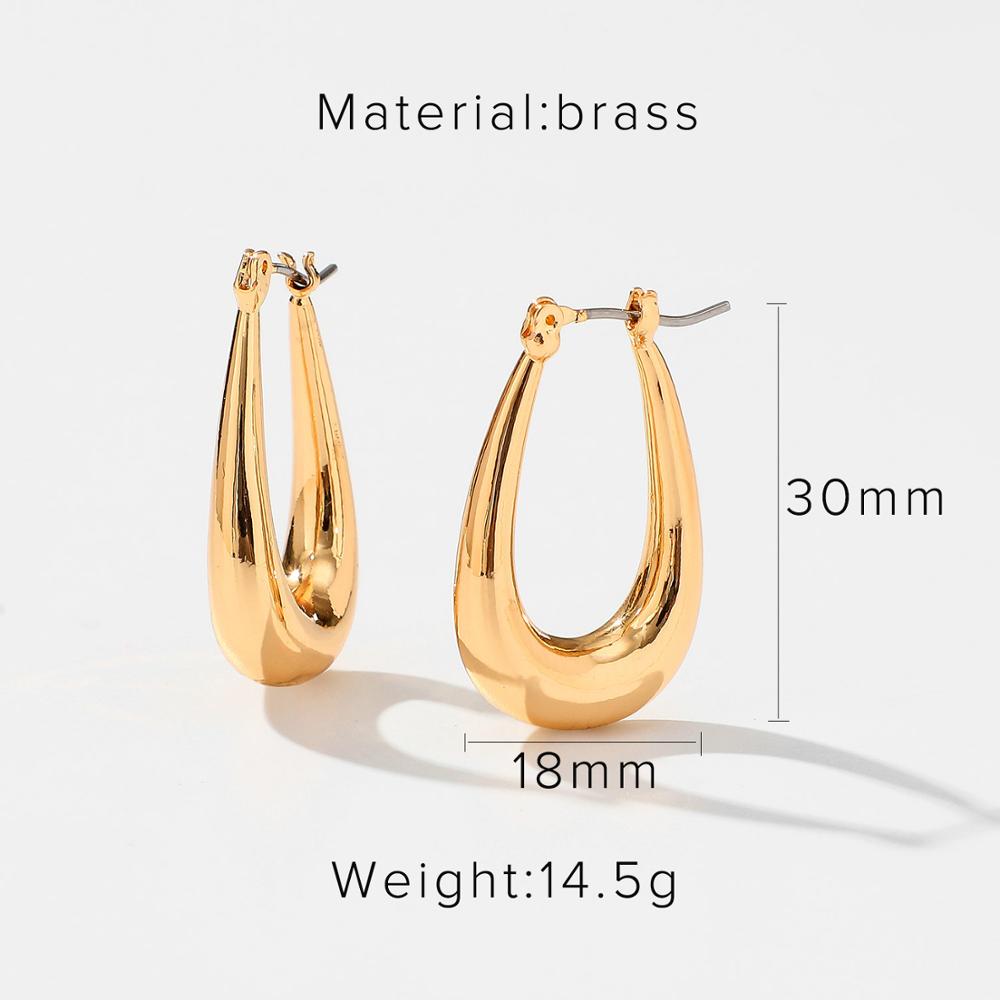 sengpan INS Gold Color Brass Hoop Huggies Earrings Small Large Circle Hoops CC Shape Statement Earrings Women Girls Unique Metal Jewelry