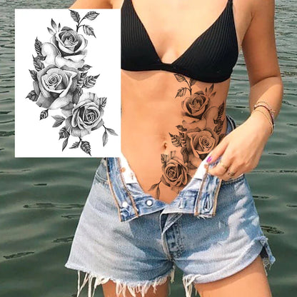 sengpan Sexy Flower Temporary Tattoos For Women Body Art Painting Arm Legs Tattoos Sticker Realistic Fake Black Rose Waterproof Tattoos