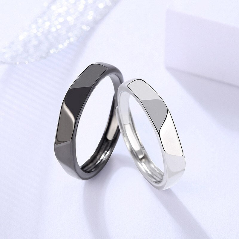 sengpan Christmas wishlist 2Pcs Love Heart Electrocardiogram Couple Open Rings For Women Men Lover Black Silver Color Engagement Wedding Valentine'Day Gift