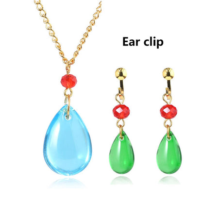 sengpan Moving Castle Earrings Howl Drop-Shaped Green Crystal Clip Earrings for Women Jewelry Temperament Accessories Gift