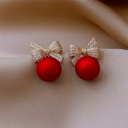 sengpan Christmas gifts ideas Fashion Christmas Red Dangle Earrings For Women Rhinestone Snowflake Pearl Earring Christmas Party Festival New Year Jewelry