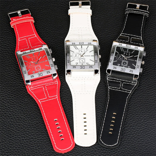 sengpan gifts for women  Punk Fashion Black/Red/White Women&#39;s Watch Square Dial Big Size Leather WatchBand Lady Rock Fashion Wristwatches Quartz Movement