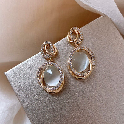 sengpan Christmas gifts ideas Korea New White Moonlight Cat's Eye Stone Earrings For Women Small Fresh Geometric Eardrop Elegant Ladies Temperament Jewelry