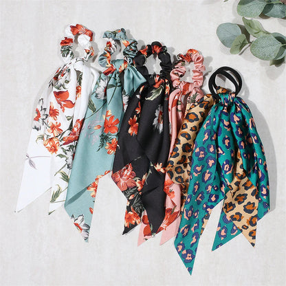 sengpan New Fashion Print Bow Scrunchies Hair Ribbon For Women Elastic Hair Band Girls Horsetail Hair Ties Hair Accessories