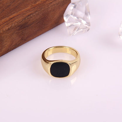 sengpan New Personality Vintage Trendy Marble Shell Simple Geometric Square Metal Ring For Women Girls Party Jewelry Gifts